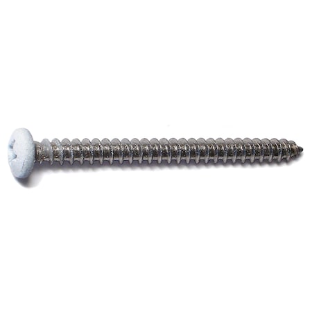 Sheet Metal Screw, #8 X 2 In, Painted 18-8 Stainless Steel Pan Head Phillips Drive, 100 PK